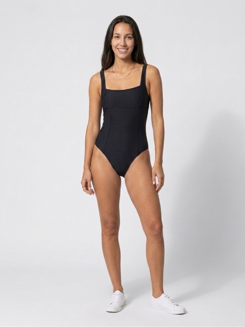 Rip Curl Black Ribbed Tank One-Piece Swimsuit